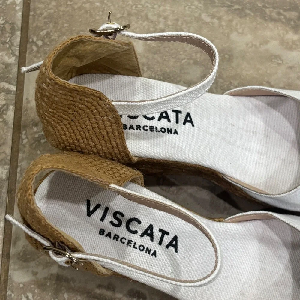 Viscata Barcelona White Canvas Espadrille Wedges Made in Spain Size 39